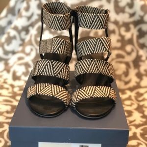 Black & cream sandal with stacked heel